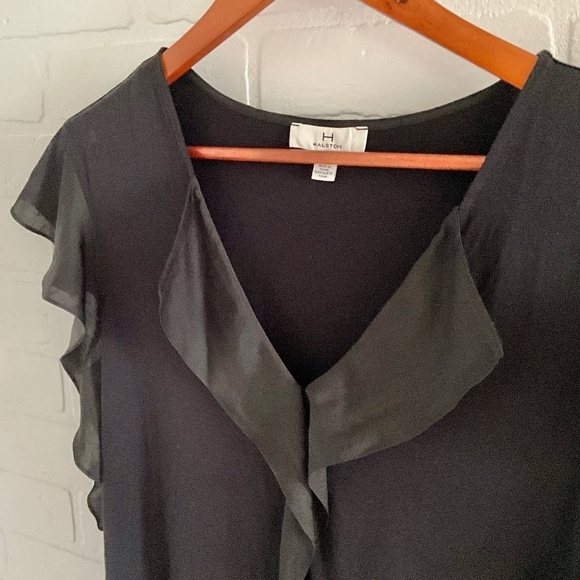 Halston Blouse V neckline Flounce shoulder Sleeveless Flowy Goth Romantic Size M - Picture 4 of 8